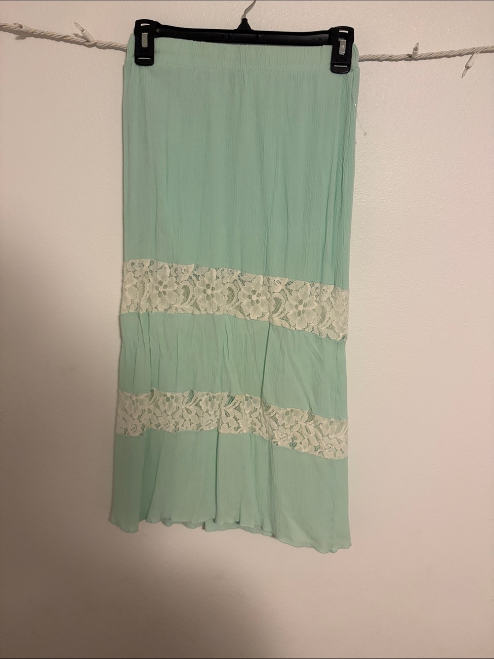 Mint Green Maxi Skirt with Lace Panels from Rue Juju